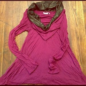 Wine colored cowl neck dress.